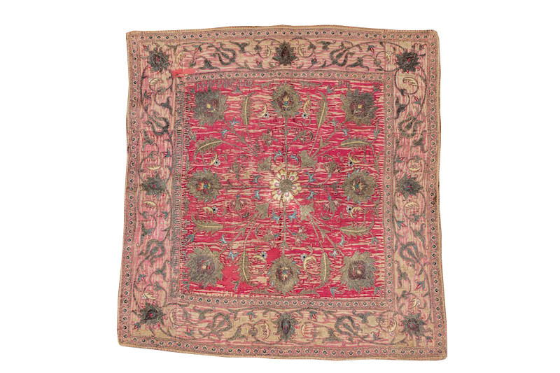 a hand-knotted antique Persia ruby silk Isfahan